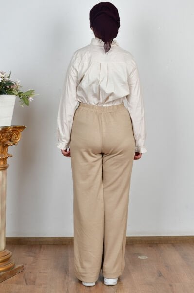 Allday B77135A0 Bej Kadın Beli Lastikli Yumuşak Dokulu Palazzo Pantolon