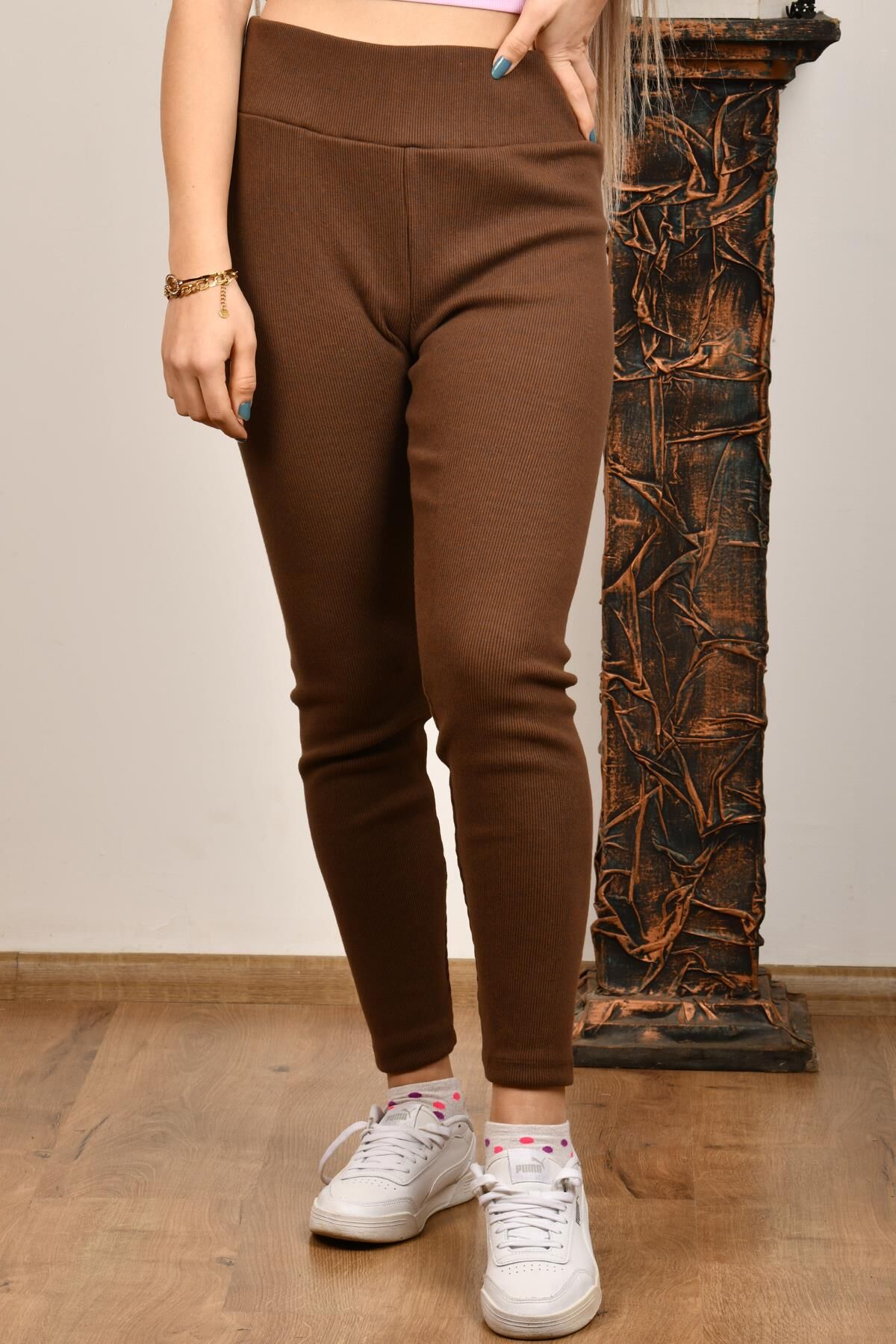 Hnc&Donna 69-6234 Kahverengi Kadın Beli Lastikli Tayt