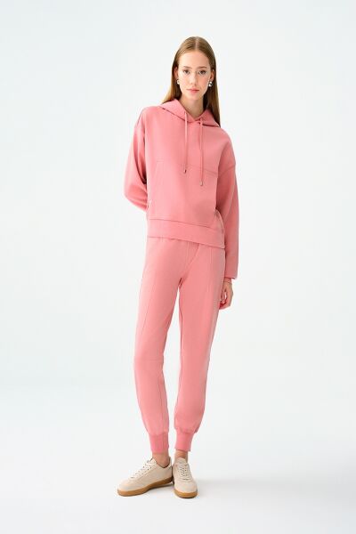 Loft 2038207 Gülpembe Kadın Kanguru Cepli Kapüşonlu İp Detaylı Sweat