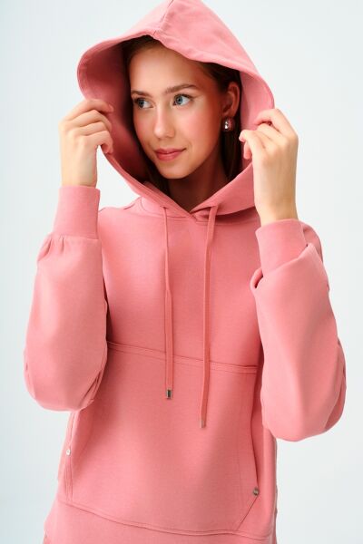 Loft 2038207 Gülpembe Kadın Kanguru Cepli Kapüşonlu İp Detaylı Sweat