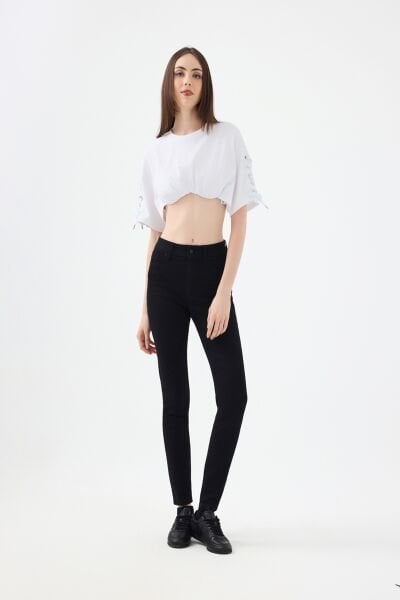 Loft 2037054 Natalie Siyah Kadın Dar Paça Yüksek Bel Kot Pantalon