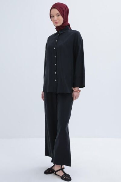 Allday S30087A0 Siyah Kadın Liyosel Pantolonlu Yanları Cep Detaylı Takım