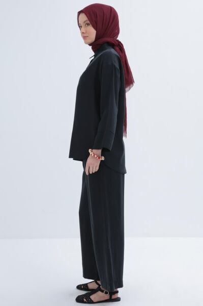 Allday S30087A0 Siyah Kadın Liyosel Pantolonlu Yanları Cep Detaylı Takım