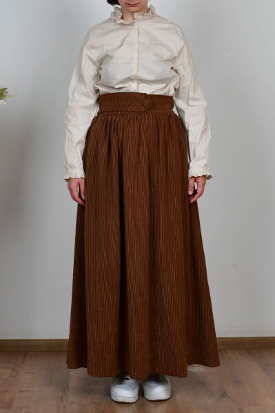 Allday W61011A0 Kahve Kadın Kloş Fitilli Kadife Etek