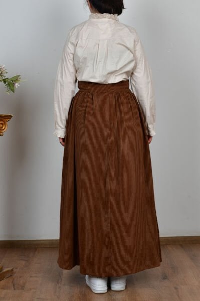 Allday W61011A0 Kahve Kadın Kloş Fitilli Kadife Etek