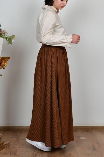 Allday W61011A0 Kahve Kadın Kloş Fitilli Kadife Etek