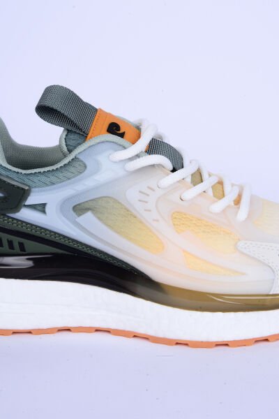 Pierre Cardin 10106 Fileli Yüksek Taban Esnek Rahat Taban Beyaz-Haki Günlük Kadın Spor Ayakkabı