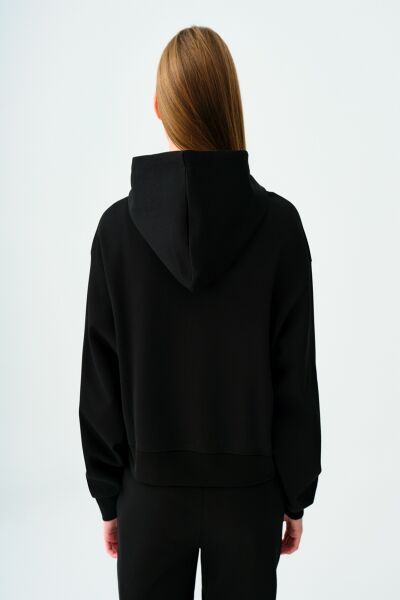 Loft 2038207 Siyah Kadın Kanguru Cepli Kapüşonlu İp Detaylı Sweat