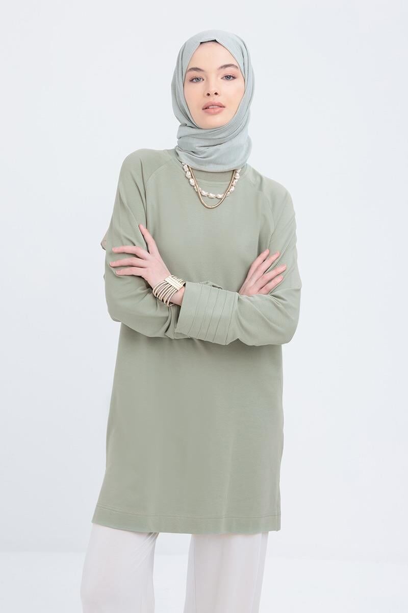 Allday S50255A0 Defne Kadın Bisiklet Yaka Manşeti Nervür Detaylı Yırtmaçlı Likralı Tunik