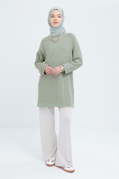 Allday S50255A0 Defne Kadın Bisiklet Yaka Manşeti Nervür Detaylı Yırtmaçlı Likralı Tunik