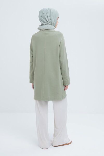 Allday S50255A0 Defne Kadın Bisiklet Yaka Manşeti Nervür Detaylı Yırtmaçlı Likralı Tunik