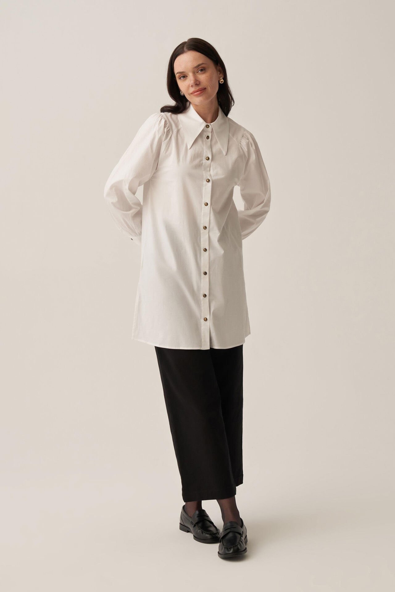 Allday BDX51348AL0 Beyaz Kadın Sivri Yakalı Poplin Gömlek