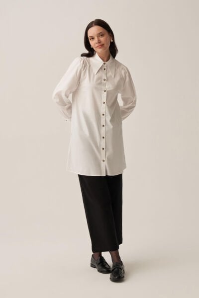 Allday BDX51348AL0 Beyaz Kadın Sivri Yakalı Poplin Gömlek