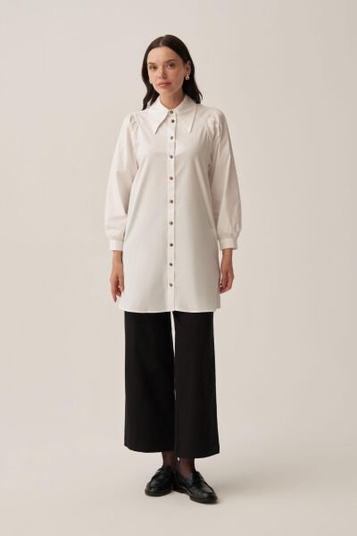 Allday BDX51348AL0 Beyaz Kadın Sivri Yakalı Poplin Gömlek