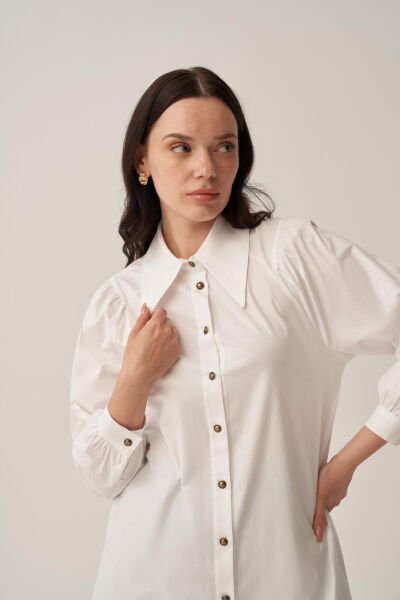 Allday BDX51348AL0 Beyaz Kadın Sivri Yakalı Poplin Gömlek