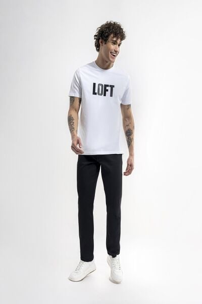 Loft 2036411 Beyaz Erkek Regular Fit Bisiklet Yaka  Normal Kesim Loft Logo Yazı Baskılı %100 Pamuk Tşört