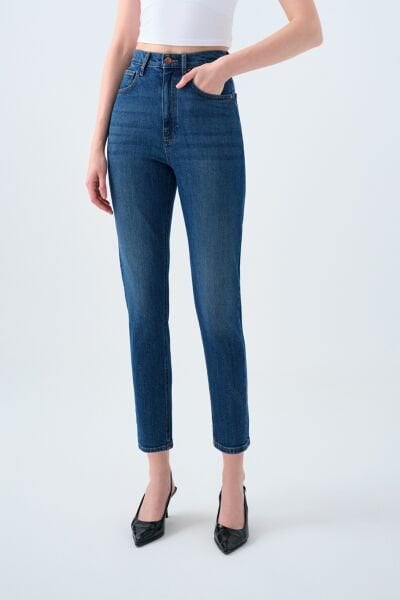 Loft 2037084 Mon Fit Açık Mavi Kadın Norma Paça Yüksek Bel Kot Pantalon