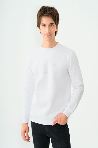 Loft 2037698 Beyaz Erkek Bisiklet Yaka Regular Fit Loft Yazı Detaylı Sweat