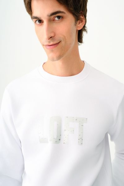 Loft 2037698 Beyaz Erkek Bisiklet Yaka Regular Fit Loft Yazı Detaylı Sweat