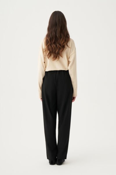 Allday B70159A0 Siyah Kadın Beli Lastikli Havuç Kesim Polyviscon Pantolon