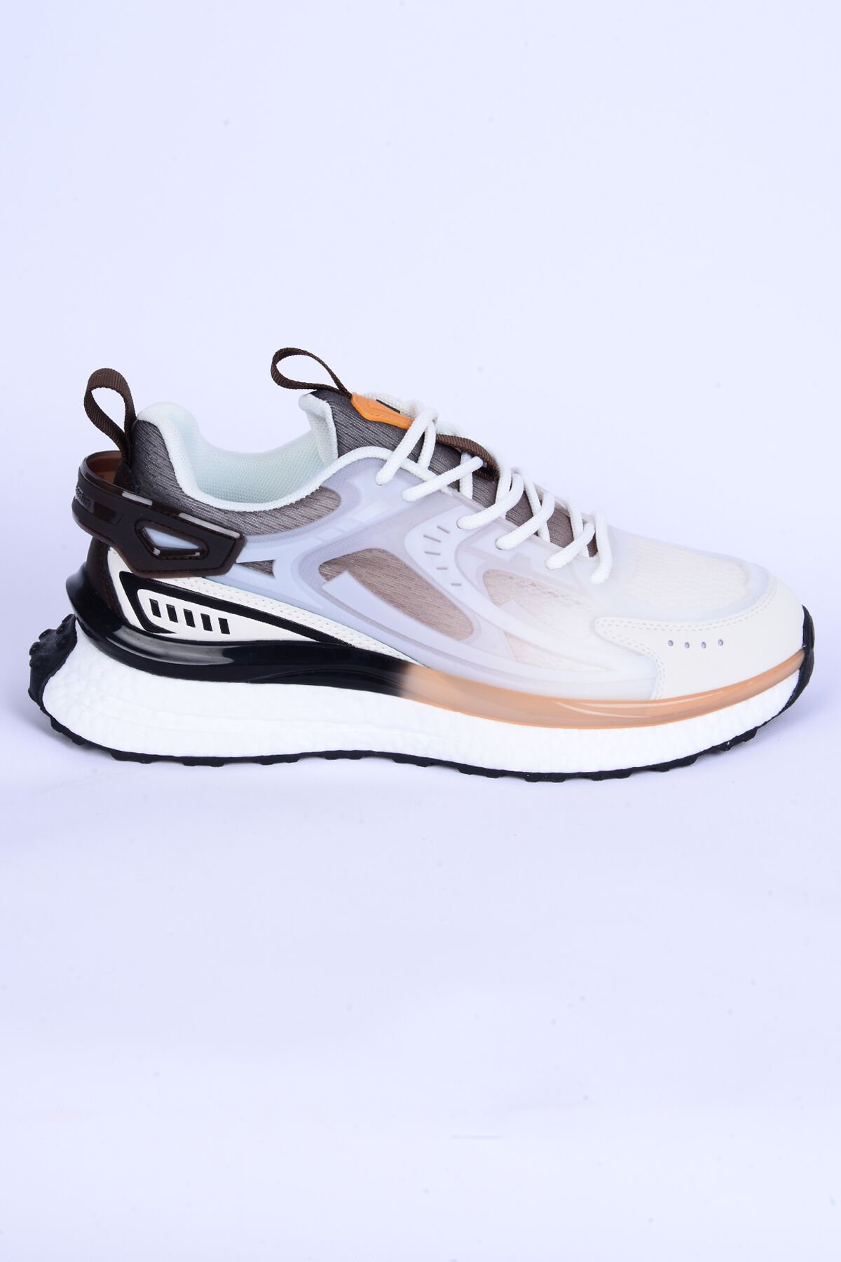 Pierre Cardin 10105 Fileli Bağcıklı Yüksek Taban Ortopedik Taban Beyaz-Kahverengi Günlük Spor Ayakkabı