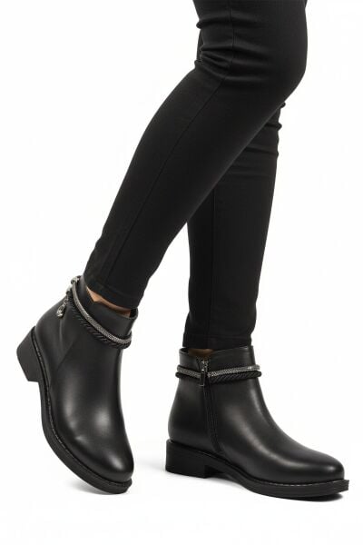 Walkway 325126 Z Siyah Cilt Kadın Fermuarlı Kaymaz Bot