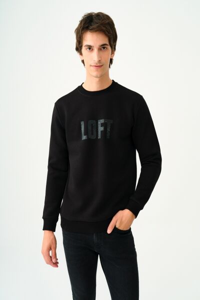 Loft 2037698 Siyah Erkek Bisiklet Yaka Regular Fit Loft Yazı Detaylı Sweat