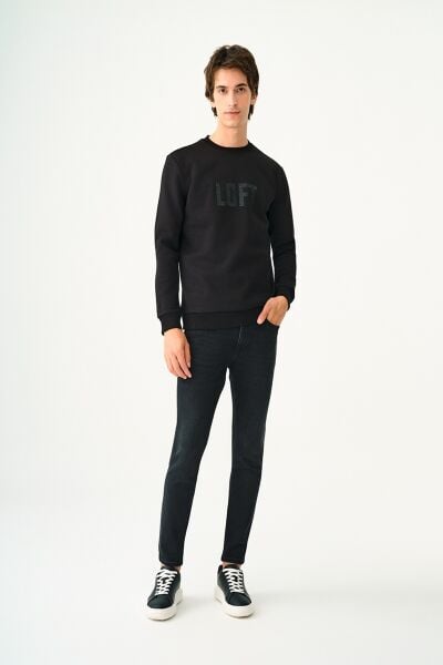 Loft 2037698 Siyah Erkek Bisiklet Yaka Regular Fit Loft Yazı Detaylı Sweat