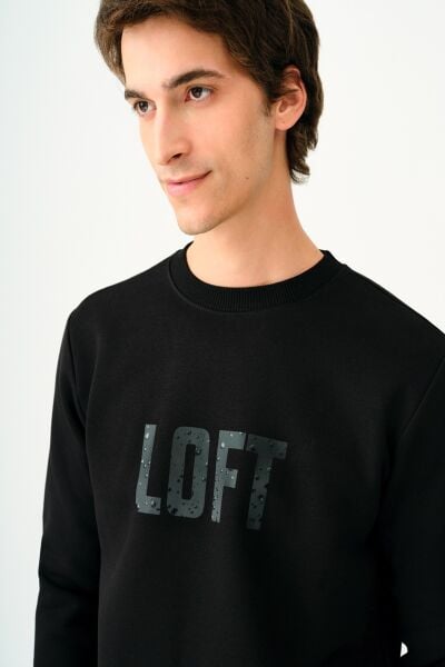 Loft 2037698 Siyah Erkek Bisiklet Yaka Regular Fit Loft Yazı Detaylı Sweat