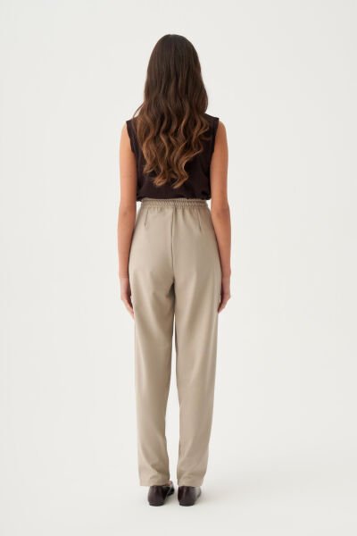 Allday B70159A0 Bej Kadın Beli Lastikli Havuç Kesim Polyviscon Pantolon