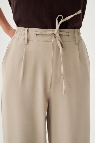 Allday B70159A0 Bej Kadın Beli Lastikli Havuç Kesim Polyviscon Pantolon