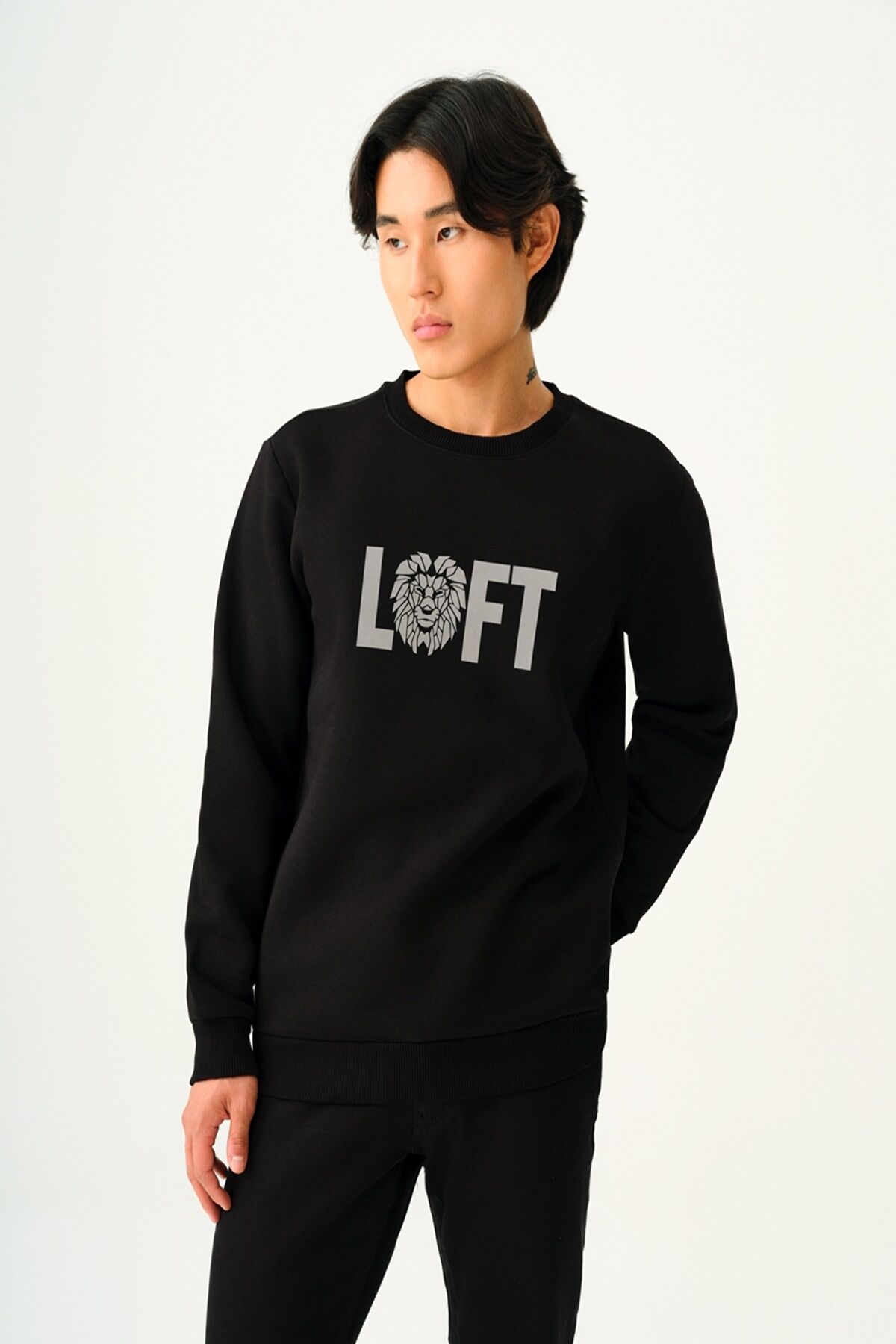 Loft 2037693 Siyah Erkek Regular Fit Özel Baskılı Bisiklet Yaka Sweat