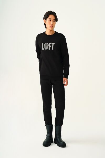 Loft 2037693 Siyah Erkek Regular Fit Özel Baskılı Bisiklet Yaka Sweat