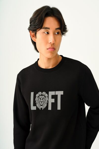 Loft 2037693 Siyah Erkek Regular Fit Özel Baskılı Bisiklet Yaka Sweat