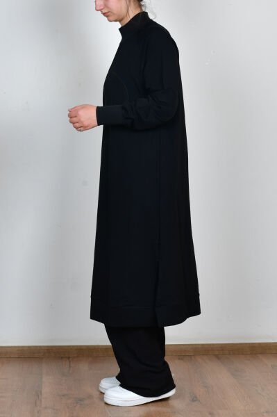 Allday B50294A0 Siyah Kadın Nakışlı Uzun Tunik