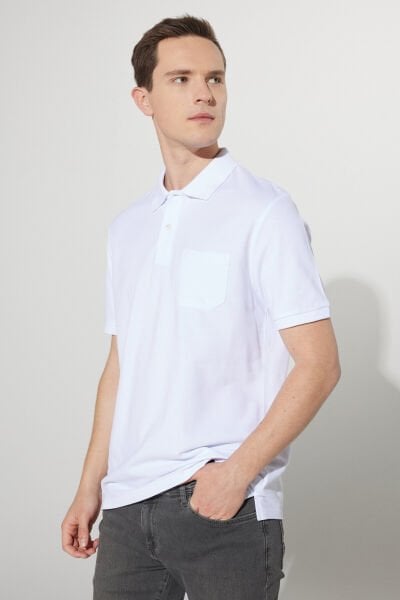 Altınyıldız 4A9000000002 Beyaz Erkek Tek Cepli Polo Yaka T-shirt