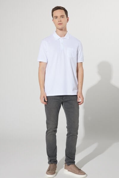Altınyıldız 4A9000000002 Beyaz Erkek Tek Cepli Polo Yaka T-shirt