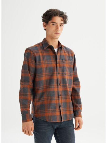 LEE L66N9620971 Turuncu Gri Erkek Tek Cepli Regular Fit Oduncu Gömlek