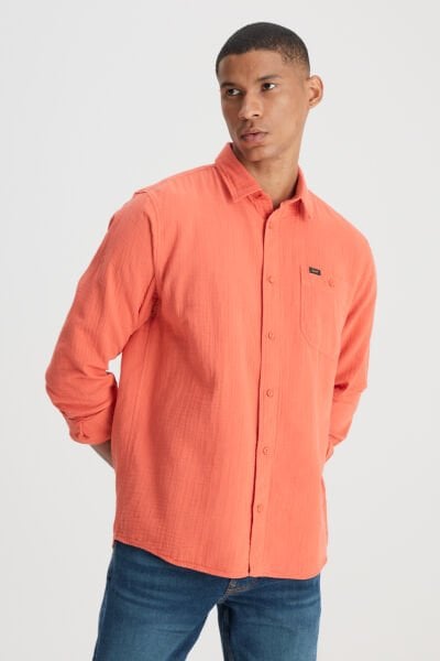 Lee L66N205295B50 Turuncu Erkek Uzun Kol %100 Pamuk Gömlek