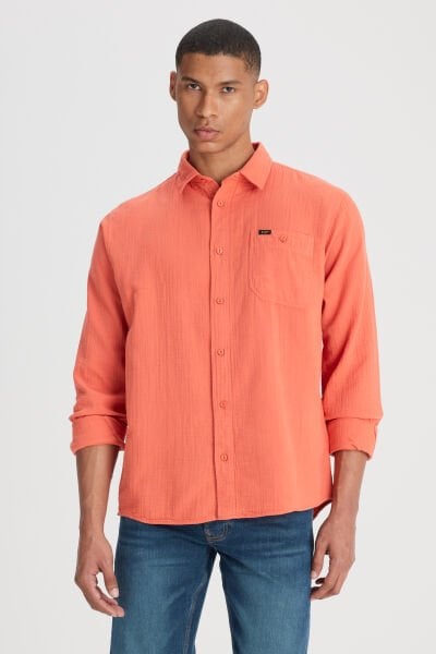 Lee L66N205295B50 Turuncu Erkek Uzun Kol %100 Pamuk Gömlek