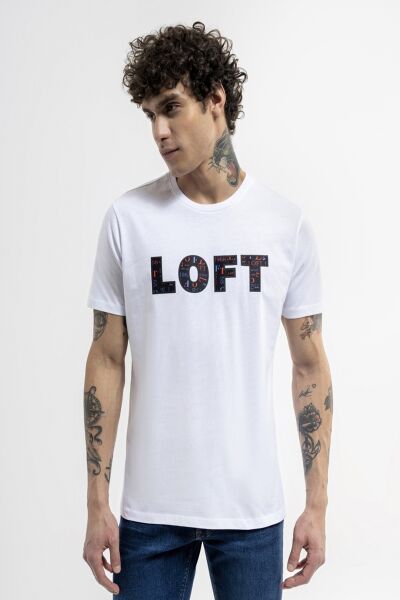 Loft 2035793 Beyaz Erkek Regular Fit Bisiklet Yaka  Normal Kesim Loft Logo Yazı Baskılı %100 Pamuk Tşört