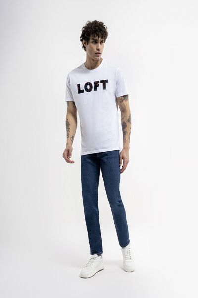 Loft 2035793 Beyaz Erkek Regular Fit Bisiklet Yaka  Normal Kesim Loft Logo Yazı Baskılı %100 Pamuk Tşört