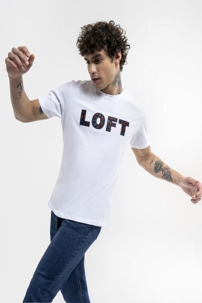 Loft 2035793 Beyaz Erkek Regular Fit Bisiklet Yaka  Normal Kesim Loft Logo Yazı Baskılı %100 Pamuk Tşört