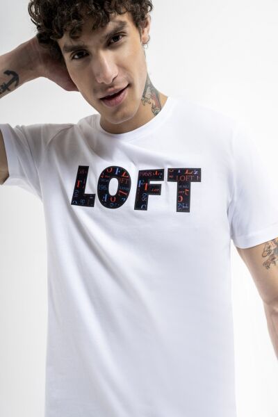 Loft 2035793 Beyaz Erkek Regular Fit Bisiklet Yaka  Normal Kesim Loft Logo Yazı Baskılı %100 Pamuk Tşört