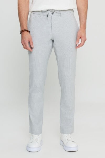 Altınyıldız ACE001252194 Beyaz-Gri Erkek Beli Lastikli İpli Fermuarlı Likralı Rahat Kesim Jogger Pantolon