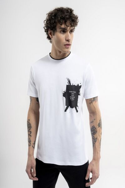 Loft 2035144 Beyaz Erkek Regular Fit Bisiklet Yaka  Normal Kesim Desenli Loft Logo Yazı Baskılı %100 Pamuk Tşört