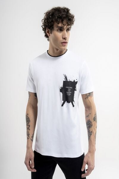 Loft 2035144 Beyaz Erkek Regular Fit Bisiklet Yaka  Normal Kesim Desenli Loft Logo Yazı Baskılı %100 Pamuk Tşört