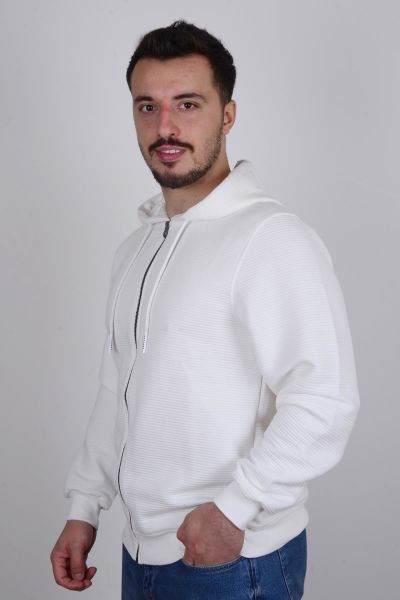 Cazador 23KCEEO05010 Ekru Önü Fermuarlı Kapüşonlu Erkek Sweat