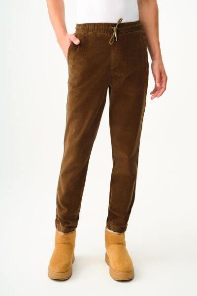 Loft 2037284 Açık Kahve Cord Fabric Slection Dik Kumaş Cepli Belden Lastikli İp Detayliı Keten Pantalon