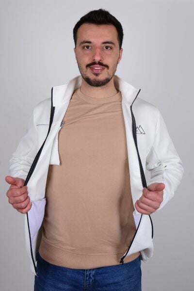 Cazador 23KCEEO05024 Ekru Fermuarlı Balıkçı Yaka Erkek Scuba Hırka